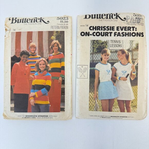 Butterick 80's Vintage Sewing Patterns Chrissie Evert Tennis‎ 5377 5023 - Picture 1 of 4